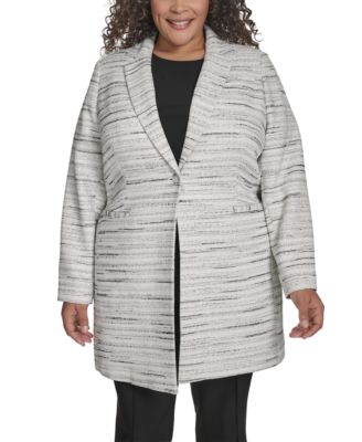DKNY - Plus Size Tweed One-Button Notch-Collar Topper