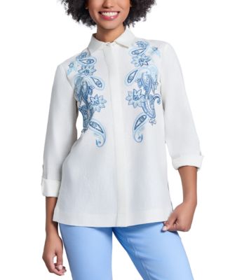 Jones New York - Petite Embroidered Button-Front Shirt