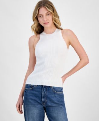 HUGO - Women's Crewneck Ribbed Knit Sleeveless Top