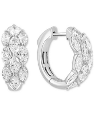 EFFY Collection - Lab Grown Diamond Marquis Cluster Small Hoop Earrings (3-1/4 ct. t.w.) in 14k White Gold, 0.75"
