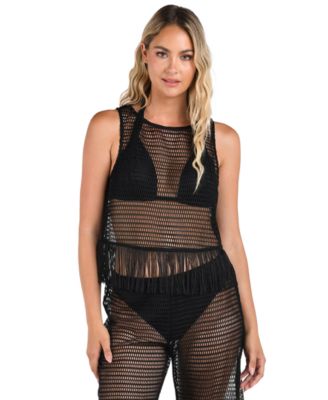 La Blanca - Women's Fringe-Trim Sheer Tank Top