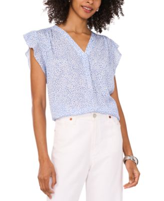 Vince Camuto - Women's Dot-Print Flutter-Sleeve Top