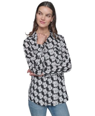 KARL LAGERFELD PARIS - Women's Motif Roll-Tab-Sleeve Blouse