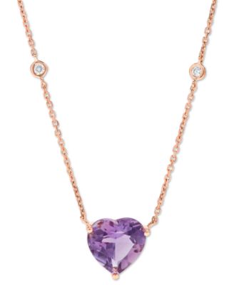 Macy's - Amethyst (3 ct. t.w.) & Diamond (1/10 ct. t.w.) 17" Pendant Necklace in 14k Rose Gold