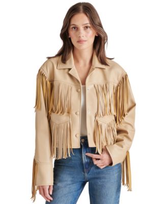 Steve Madden - Women's Halia Faux-Leather Fringe-Trim Jacket