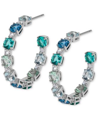 Eliot Danori - Silver-Tone Small Mixed Stone C-Hoop Earrings, 1"