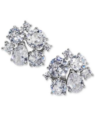 Eliot Danori - Silver-Tone Cubic Zirconia Cluster Stud Earrings