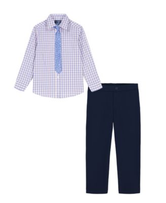 Tommy Hilfiger - Toddler & Little Boys Stretch Micro Plaid Shirt, Tie & Pants, 3 Piece Set