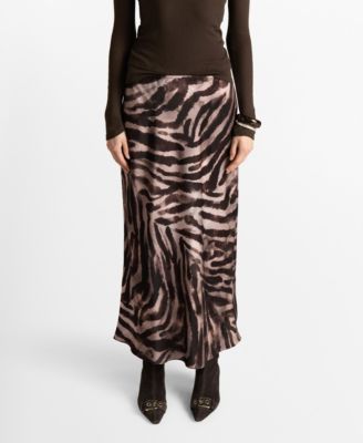 MANGO - Women's Animal-Print Satin Skirt