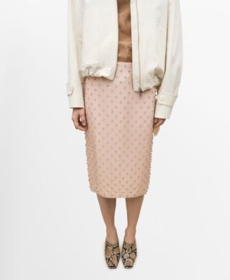 MANGO - Women's Crystal Appliques Detail Midi Skirt