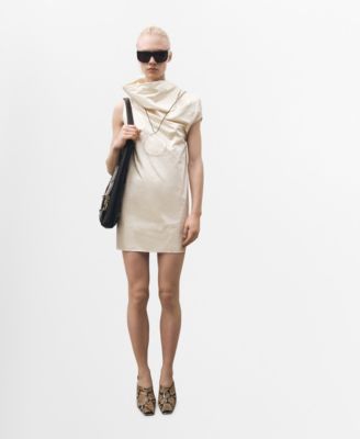 MANGO - Women's Draped Collar Cotton Dress