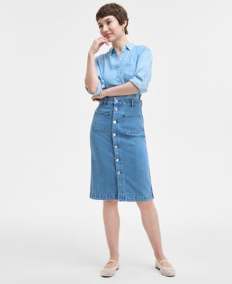 On 34th - Women's Patch-Pocket Denim Midi Skirt