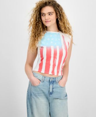 Grayson Threads, The Label - Juniors' Flag-Print Extended-Shoulder T-Shirt