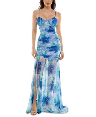 KATIA RAE - Juniors' Bax Shirred Slit-Front Sleeveless Gown