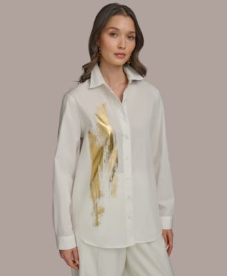 Donna Karan New York - Women's Metallic Brushstroke Button Down Shirt