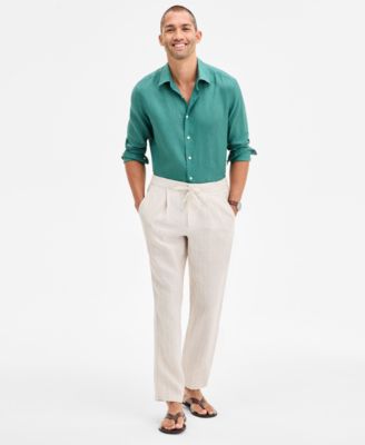 Club Room - Men's Regular Fit Casual Striped Linen Pants