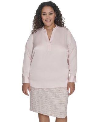 Calvin Klein - Plus Size Solid Charmeuse Split-Neck Blouse