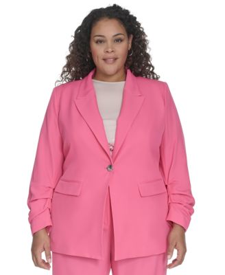 Calvin Klein - Plus Size One-Button Ruched-Sleeve Jacket