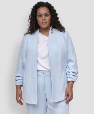 DKNY - Plus Size Ruched-Sleeve Open-Front Blazer