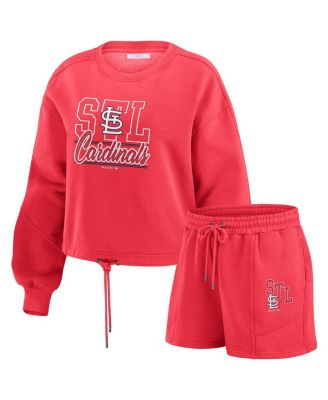 WEAR by Erin Andrews - Women's Red St. Louis Cardinals Washed Fleece Sweatshirt Shorts Lounge Set