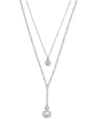 On 34th - Silver-Tone Shell Layered Lariat Necklace, 17" + 3" extender
