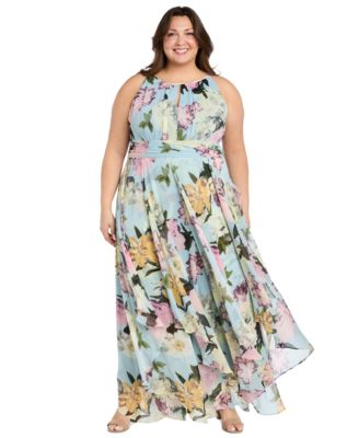 R & M Richards - Plus Size Printed Sleeveless Ruffle Dress