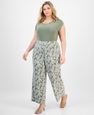 Kasper - Plus Size Printed Wide-Leg Pull-On Pants