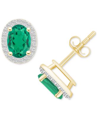 Macy's - Lab-Created Emerald (1-1/2 ct. t.w.) & Lab-Created White Sapphire (1/5 ct. t.w.) Halo Stud Earrings in 10k Gold
