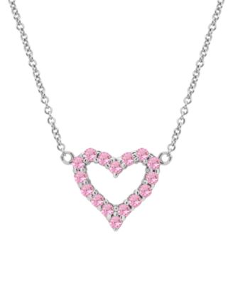 Macy's - Lab Grown Pink Sapphire Open Heart Pendant 18" Necklace (3/4 ct. t.w.) in Sterling Silver