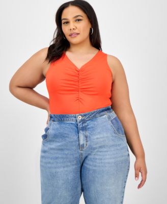 Bar III - Trendy Plus Size Ruched V-Neck Tank Top
