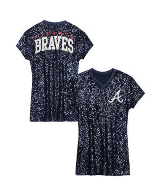 Outerstuff - Big Girls Navy Atlanta Braves Sequin V-Neck Dress