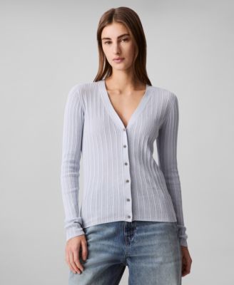 Calvin Klein - Women's Silk-Cotton Ribbed Cardigan