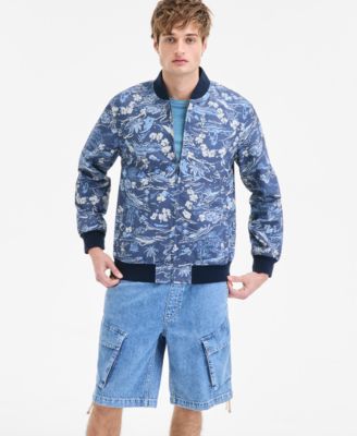 Sun + Stone - Men's Floral Print Zip-Front Bomber Jacket