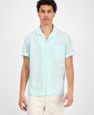 Sun + Stone - Men's Adrian Short Sleeve Striped Button-Front Camp Shirt