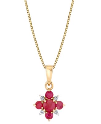 Macy's - Ruby (5/8 ct. t.w.) & Diamond Accent Floral Cluster 18" Pendant Necklace in 10k Gold