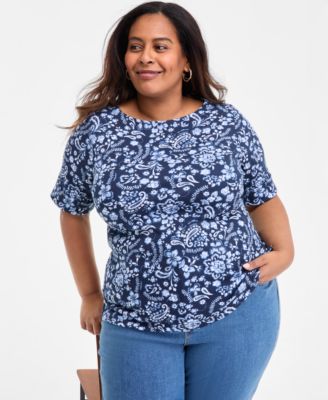 Style & Co - Plus Size Geometric-Print Crewneck Top