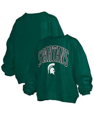 Pressbox - Women's  Green Michigan State Spartans Janise Arch Over Logo Waist Length Oversized Pullover Sweatshirt