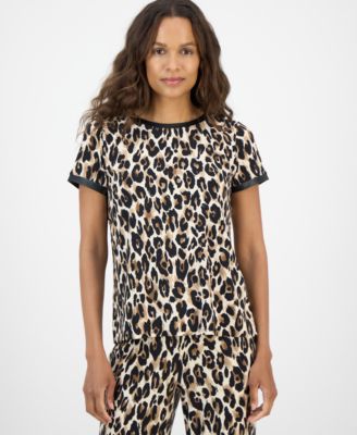 AK Anne Klein - Petite Back-Button Animal-Print Top