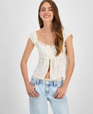 Self Esteem - Juniors' Lace Cap-Sleeve Flyaway Top