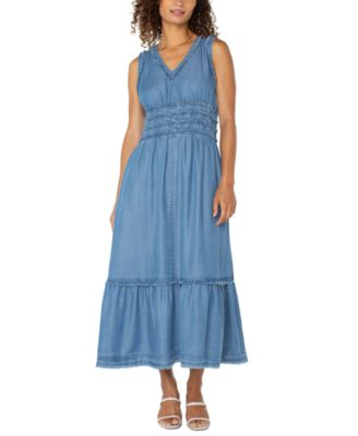 Liverpool Los Angeles - Women's Chambray Frayed-Trim Maxi Dress