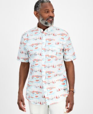 Club Room - Men's Short Sleeve Sailboat Scene Print Button-Down Shirt