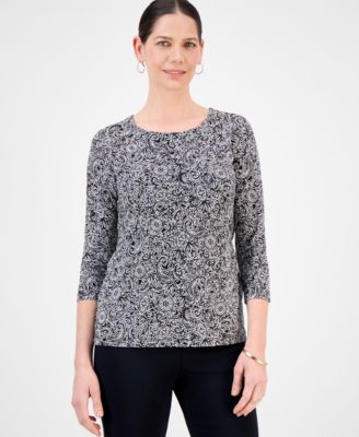 JM Collection - Petite Printed Jacquard Top, Exclusively at Macy's