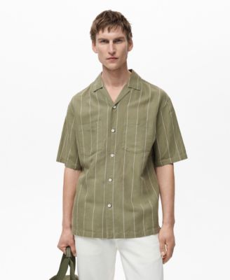 MANGO - Men's Linen Pinstripe Bowling Shirt
