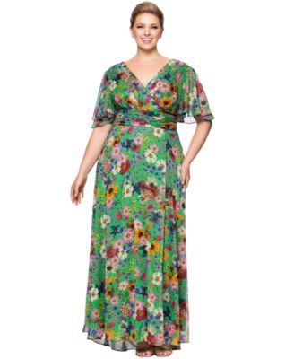 Betsy & Adam - Plus Size Floral-Print Flutter-Sleeve A-Line Dress