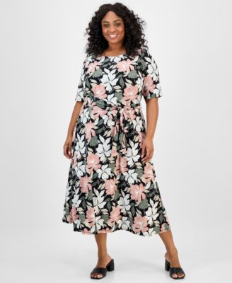 Kasper - Plus Size Floral-Print Midi Dress