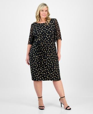 Connected - Plus Size Printed Side-Shirred Butterfly-Sleeve Dress