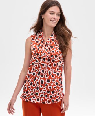 Tahari ASL - Women's Printed Sleeveless Tie-Neck Blouse