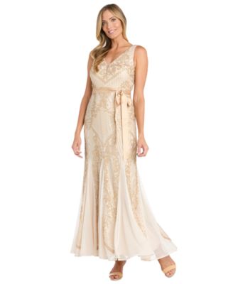 R & M Richards - Petite Sequin Embellished V-Neck Sleeveless Gown