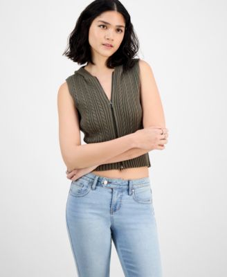 Ultra Flirt - Juniors' Cable-Knit Hooded Sweater Vest