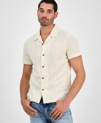 GUESS - Men's Wesley Short Sleeve Crochet Camp Shirt